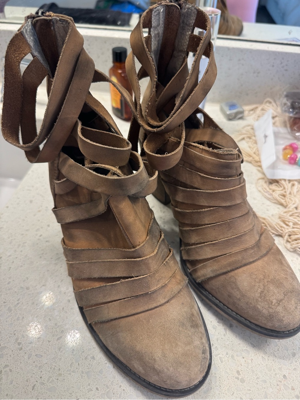 FREE PEOPLE HYBRID STRAPPY LEATHER BOOTIE BOOT TERRACOTTA LEATHER - Picture 3 of 3